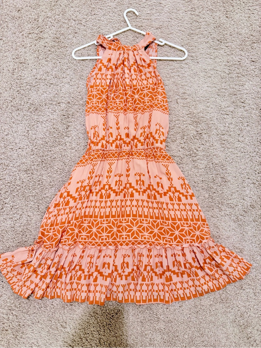 Sleeveless Orange Geo Print Sundress